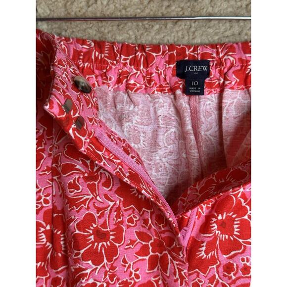J.Crew Women's Linen Blend Elastic Back Shorts Azalea Red Sz 10 Floral Beach - Picture 6 of 14